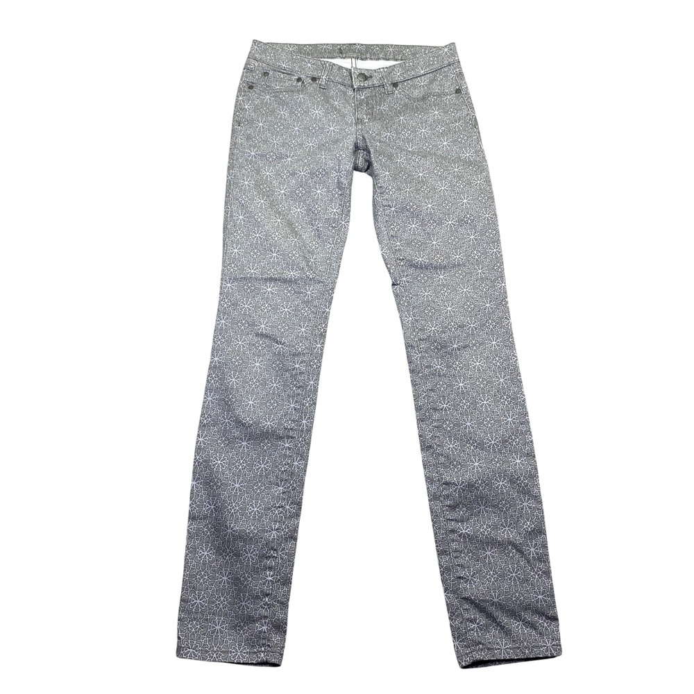 Prana Womens Skinny Pants Grey White Mandala Geometric Floral Print Size 29